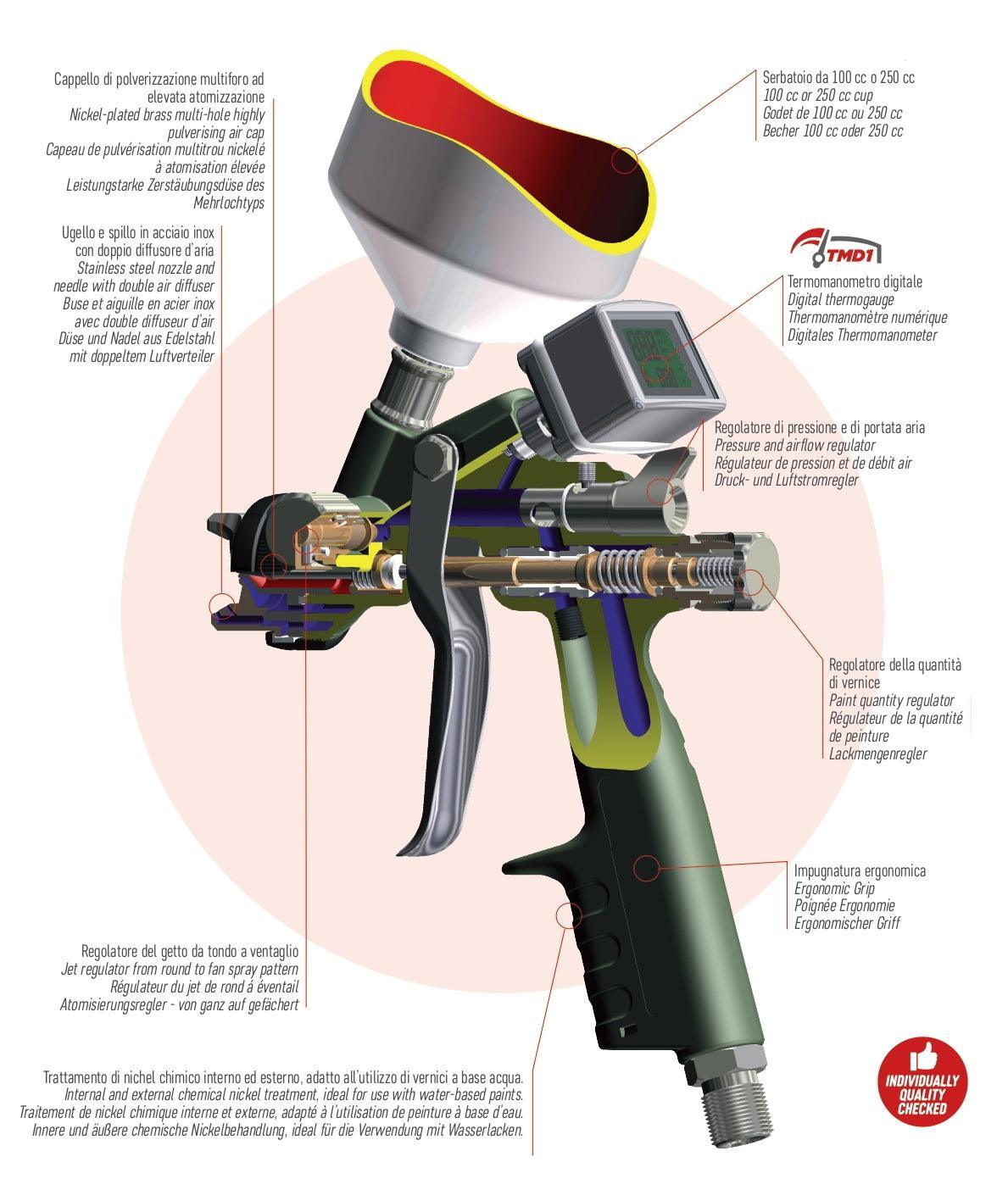 Paint Spray Gun with 600cc gravity feed cup and digital thermogauge - Weagorà